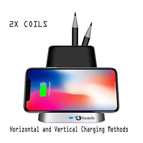 THUNDERBS Wireless Charger Stand For Samsung and iPhone with Desk Organizer Wireless Charging Station for all QI Devices Storage Caddy Pen Pad Holder