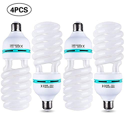 Slow Dolphin Photo CFL Full Spectrum Light Bulb,4 x 105W 5500K Continuous Daylight for Photography Photo Video Studio Lighting(4 Packs)