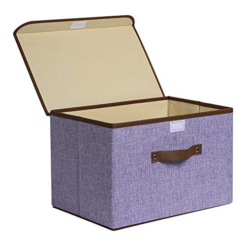 Storage Bins, UUJOLY Foldable Storage Box Cube with Lids and Handles Fabric Storage Basket Bin Organizer Collapsible Drawers Containers for Nursery,Closet,Bedroom,Home (Purple-Sigle)