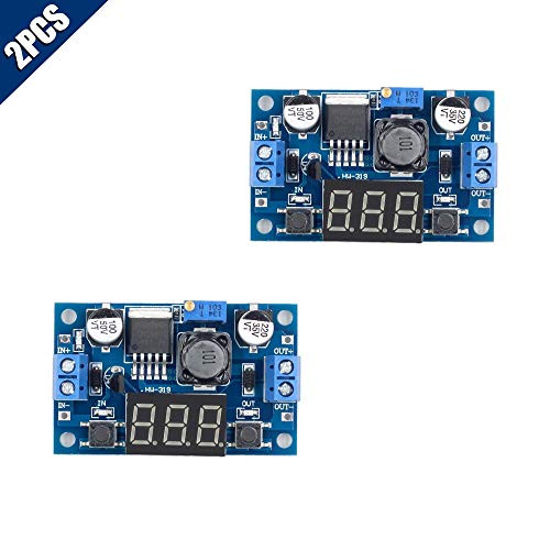 KOOBOOK 2Pcs LM2596S DC-DC Buck Step-Down Power Converter Module 4-40V to 1.25-37V Adjustable Buck Regulator Module LED Voltmeter Display