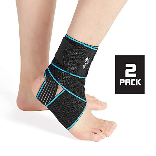 Ankle Support Brace 2 Pack, Adjustable Compression Ankle Braces for Sports Protection, One Size Fits Most for Men & Women