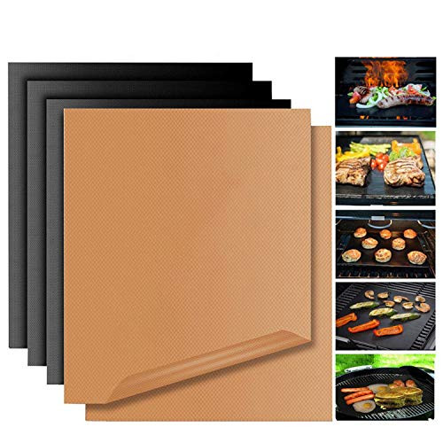 Grill Mat Non Stick BBQ Copper Magic Bake Mat Set of 5 Reusable Easy to Clean PTFE Teflon Fiber Grill Roast Sheets for Gas, Charcoal, Electric Outdoor Indoor Grilling Dishwasher Safe (Gold and Black) Grill Mat Non Stick BBQ Copper Magic Bake Mat Set of 5 Reusable Easy to Clean PTFE Teflon Fiber Grill Roast Sheets for Gas, Charcoal, Electric Outdoor Indoor Grilling Dishwasher Safe (Gold and Black)