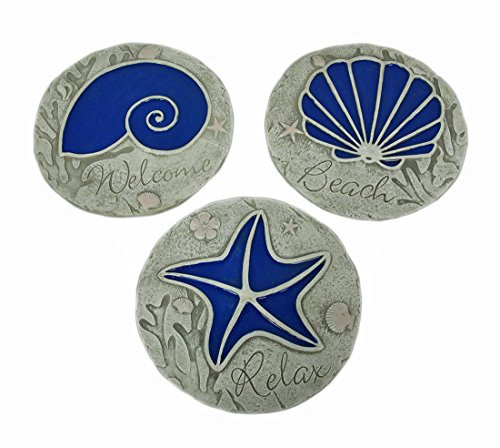 Zeckos 3 Piece Blue Seashell Beach Stepping Stone/Wall Hanging Set