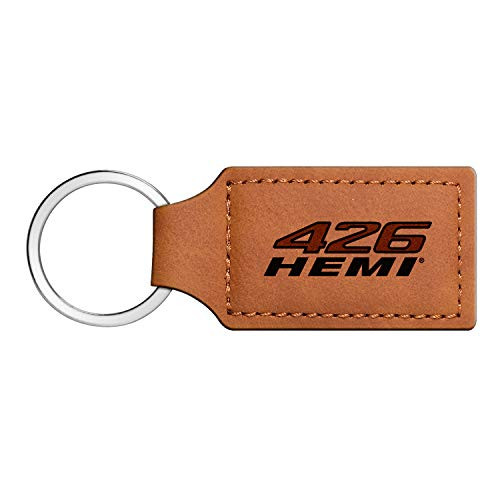 iPick Image - HEMI 426 Rectangular Brown Leather Key Chain Key-Ring for Dodge Challenger Charger SRT Jeep RAM