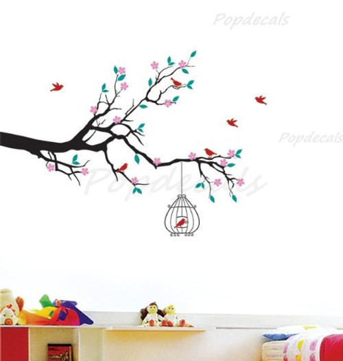 Spring Floral Branch with Birdcage - Beautiful Tree Wall Decals for Kids Rooms Teen Girls Boys Wallpaper Murals Sticker Wall Stickers Nursery Decor Nursery Decals Spring Floral Branch with Birdcage - Beautiful Tree Wall Decals for Kids Rooms Teen Girls Boys Wallpaper Murals Sticker Wall Stickers Nursery Decor Nursery Decals