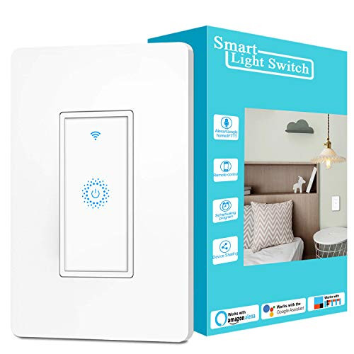 Alexa Smart Switch, Smart Light Switch Work with Google Home IFTTT, Voice and Remote Control, 2.4G WIFI, Schedules and Timers, Single-Pole, No Hub Required, Neutral Wire Required
