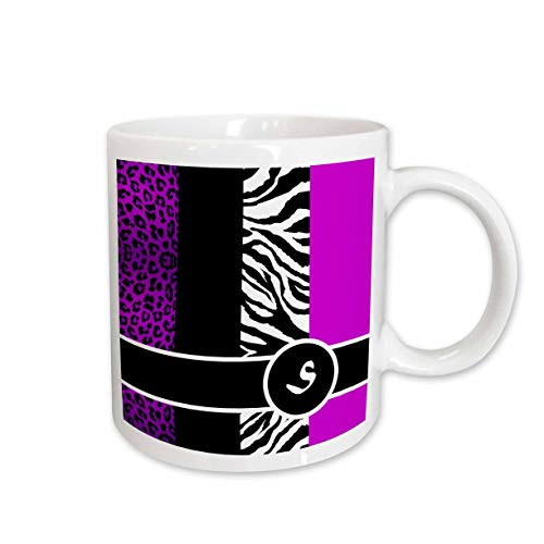 3dRose Elegant Animal Print Monogram Purple S Ceramic Mug, 15-Ounce