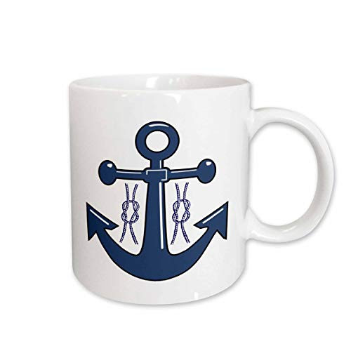 3dRose Navy Blue Anchor N Nautical Knots Ceramic Mug, 15-Ounce