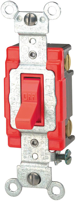 Leviton 1221-2R 20-Amp, 120/277-Volt, Toggle Single-Pole AC Quiet Switch, Extra Heavy Duty Spec Grade, Self Grounding, Red