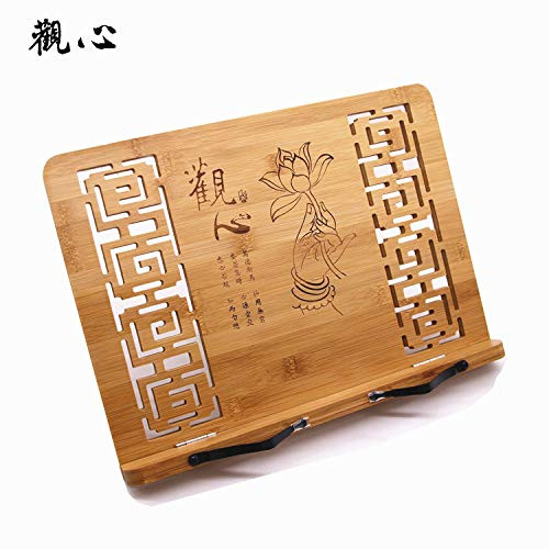 Reading Frame Rest Holder Cookbook Cook Stand/iPad Tablet PC Textbook/Music Document Stand/Desk Bookrest with Retro Hollow 13 x 9.4 inch Buddha Holds Lotus Flower MEGREZ Bamboo Foldable Book Stand 