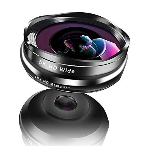 Cell Phone Lens, 0.45X Wide Angle & 15X Macro Lens, 2 in 1 HD Phone Camera Lens for iPhone, Samsung, Android Smartphone (Black)