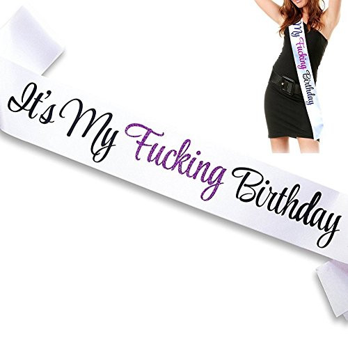 SAKOLLA It's My FING Birthday White Satin Sash - Funny Birthday Party Supplies and Decorations