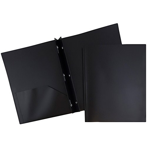 JAM PAPER Plastic 2 Pocket School POP Folders with Metal Prongs Fastener Clasps - Black - 6/Pack