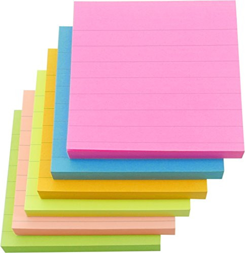 4A Sticky Notes,3 x 3 Inches,Neon Assorted,Lined,Self-Stick Notes,100 Sheets/Pad,6 Pads/Pack,4A 303x6-N-L