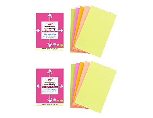 4A Sticky Full Adhesive Notes,5 1/3 x 3 Inches,20 Sheets/Color,5 Colors/Pack,2 Packs/Set,200 Sheets Total,AAAA 4A 305 Full Glue