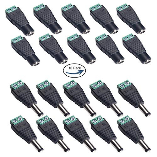 Lime2018 (10 x Male + 10 x Female) 2.1x5.5mm 12V DC Power Jack Plug Adapter Connector for CCTV Camera 10 Pairs (DC Power Connector)