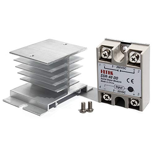 Singe Phase Solid State Relay + Aluminum Heat Sink SSR40DD DC to DC 3-32VDC Input 5-200VDC Output 40A
