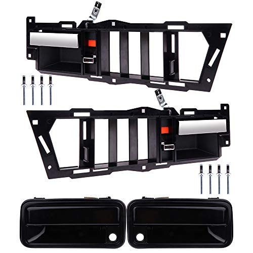 LUJUNTEC Exterior Interior Door Handles Front Driver Passenger Side Replacement for 1988-1994 Chevy GMC Black(4pcs)