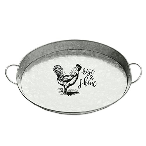 Brownlow Gifts Vintage Inspired Galvanized Metal Serving Tray, Rise and Shine