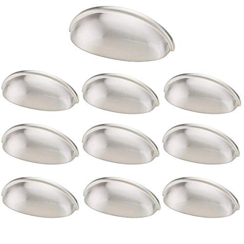 10 Pack - Aviano Collection Satin Nickel Cabinet Hardware Bin Cup Drawer Handle Pull - 3" Inch (76mm) Hole Centers