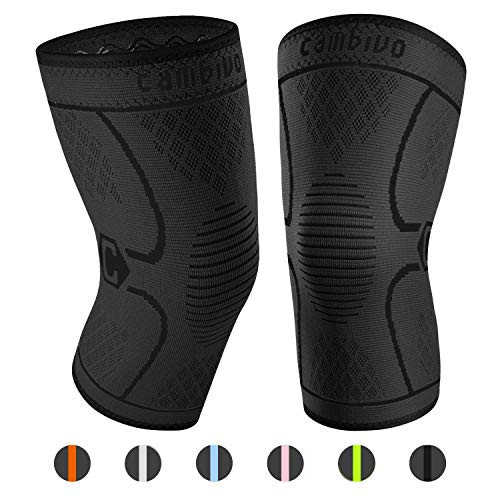 CAMBIVO 2 Pack Knee Brace, Knee Compression Sleeve Support for Running, Arthritis, ACL, Meniscus Tear, Sports, Joint Pain Relief and Injury Recovery (Medium, Black)