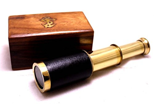 Vrinda 6" Handheld Brass Telescope with Wooden Box - Pirate Navigation