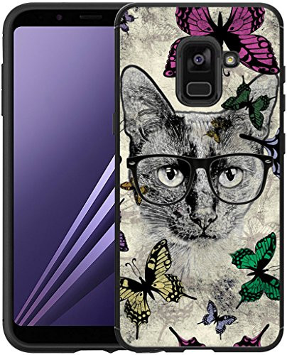 Hungo Compatible Soft TPU Silicone Protective Case Replacement for Samsung Galaxy A8 2018, A8 Case Cat Design Pretty Cute Cat Animal Design Drawing