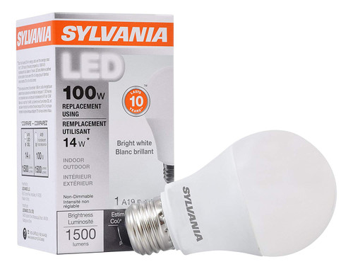 Sylvania Home Lighting 78098 A19 Sylvania LED Light Bulb, 100W Equivalent, Efficient 14W 3500K, Bright White