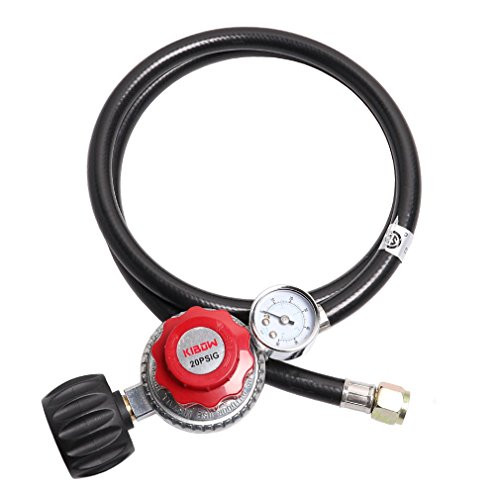 KIBOW 0~20PSI High Pressure Adjustable Propane Regulator w/4FT Hose-Type1 (QCC1) and 3/8" Female Flare Swivel Fitting - with Gauge