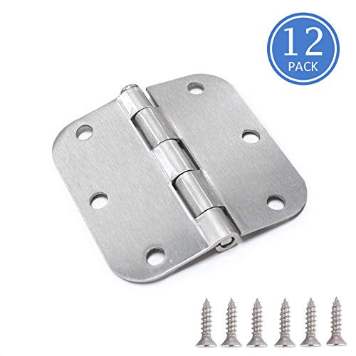 12 Pack 3.5" x 3.5" Door Hinges with 5/8 inch Radius with Round Corner Brushed Nickel Finish, Thinkness 2.15mm