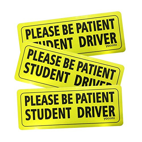 Yacoto FBA_P01 Set of 3 Please Be Patient Student Reflective New Driver Decal Vehicle Car Signs Magnetic Safety Sticker, 3 Pack