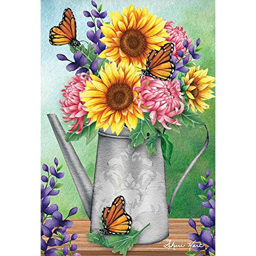 Spring Watering Can Bouquet Lavender And Marigold 13 x 18 Small Garden Flag
