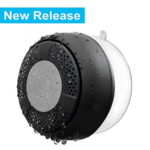 Firebox Portable Waterproof Bluetooth Speaker, Wireless Shower Speaker, Handsfree Water Resistant Speakerphone with Built-in Mic, Control Buttons and Dedicated Suction Cup (Black)