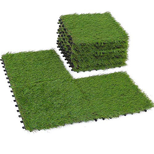Deseados Artificial Grass Interlocking Tiles Fake Grass Floor Tile Synthetic Grass Flooring Tile Mats 12" X 12" (9 PCS)