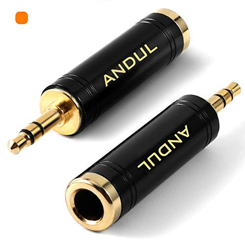 ANDUL 1/4'' to 3.5mm Stereo Pure Copper Headphone Adapter,3.5mm(1/8'') Plug Male to 6.35mm (1/4'') Jack Female Stereo Adapter for Headphone, Amp Adapte, Black 2-Pack