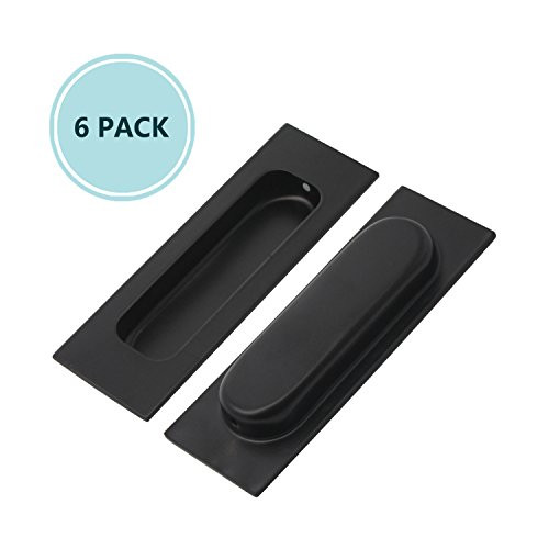 Black Flush Drawer Door Handles Recessed Sliding Pulls Rectangular 304 Stainless Steel, Door Handle Sets 6 Pack