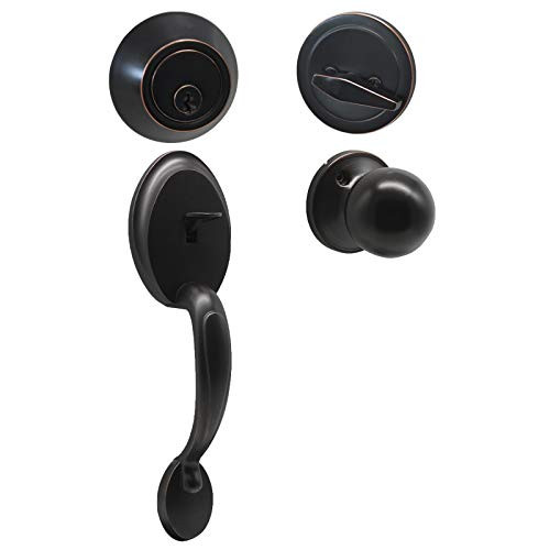 Front Entry Handle Interior Door Knob Handleset and Single Cylinder Deadbolt Combo Pack Oil Rubbed Bronze 1 Pack