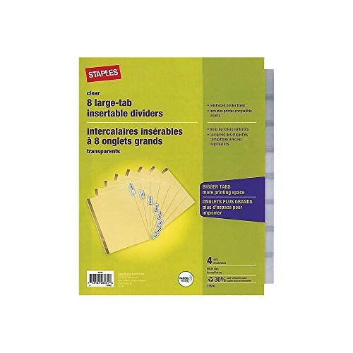 Staples 431424 Big Tab Blank Paper Dividers 8-Tab Clear 4/Pack (13516/14482)