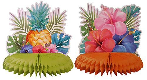 2 Pack Tropical Luau Tissue Paper Honeycomb Centerpiece (Pineapple and Hibiscus Flower)