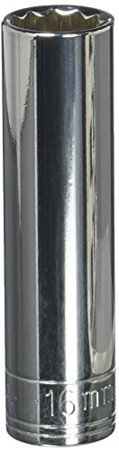 SK Hand Tool 48016 12 Point 1/2-Inch Drive Deep Socket, 16mm, Chrome