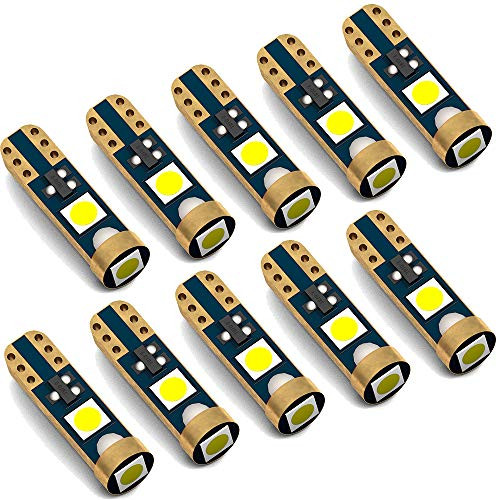 D-Lumina T5 74 2721 17 18 37 70 W3W Wedge LED Bulb,Canbus Error Free 3SMD 3030 Chips for Car Interior Dashboard Instrument Gauge Cluster Indicator Light Panel Dash Lamp,Xenon White,10 Pack