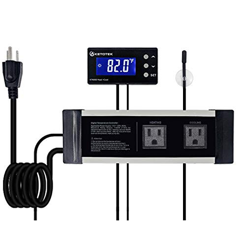 YINGTU Temperature Controller, Pre-Wired Outlet Thermostat Digital, Dual Stage Heating and Cooling Control for Brewing Fermentation Kegerator, Aquarium, Reptile Keeping. 110V±15%, 10A [ Updated]