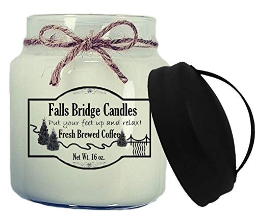 Falls Bridge Candles Fresh Brewed Coffee Scented Jar Candle, 16-Ounce, w/Handle Lid