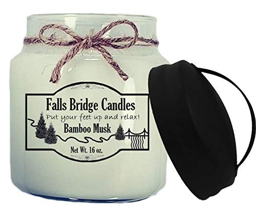 Falls Bridge Candles Bamboo Musk Scented Jar Candle, 16-Ounce, w/Handle Lid