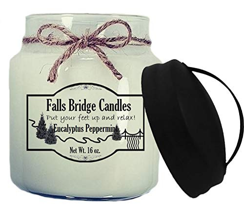 Falls Bridge Candles Eucalyptus & Peppermint Scented Jar Candle, 16-Ounce, w/Handle Lid