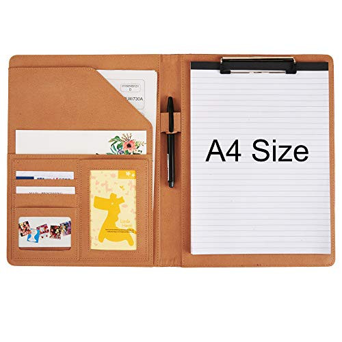 Padfolio Case Document Organizer PU Leather Resume Portfolio Binder File Folder Clipboard Pad Holder Letter Size with Writing Notepad Business Card Holder for School Office Meeting Interview (Black)