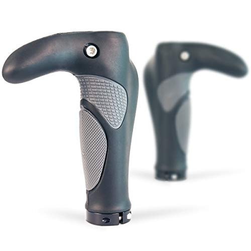 PRUNUS Bike Grips Rubber Ergonomic Antislip Handlebar Grips for MTB Bicycle Mountain(Black+Gray) (with Horns)
