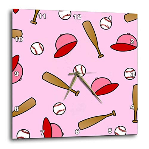 3dRose Cute Softball/Baseball Print - Pink - Wall Clock, 10 by 10-Inch (DPP_40947_1) 3dRose Cute Softball/Baseball Print - Pink - Wall Clock, 10 by 10-Inch (DPP_40947_1)