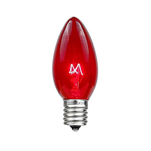 Novelty Lights 25 Pack C9 Twinkle Outdoor Christmas Replacement Bulbs, Red, E17/C9 Intermediate Base, 7 Watt