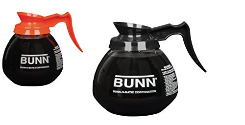 BUNN Coffee Pot Decanter/Carafe Regular Plus 1 Orange Decaf, 12 Cup Capacity, Black, Set of 2